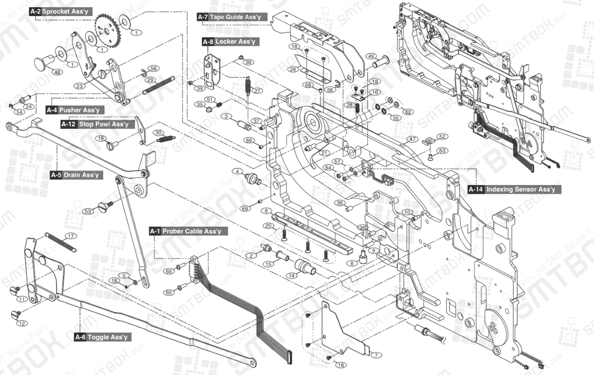 Part list of Hanwha Samsung Techwin 12mm SMN Tape Feeder SM DECAN IT: SBFB33000K NonIT: SBFB33100K side a