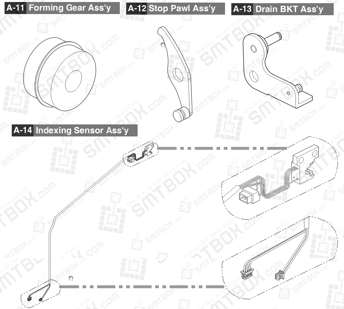 Sub-5 Part list of Hanwha Samsung Techwin 12mm SMN Tape Feeder SM DECAN IT SBFB33000K NonIT SBFB33100K