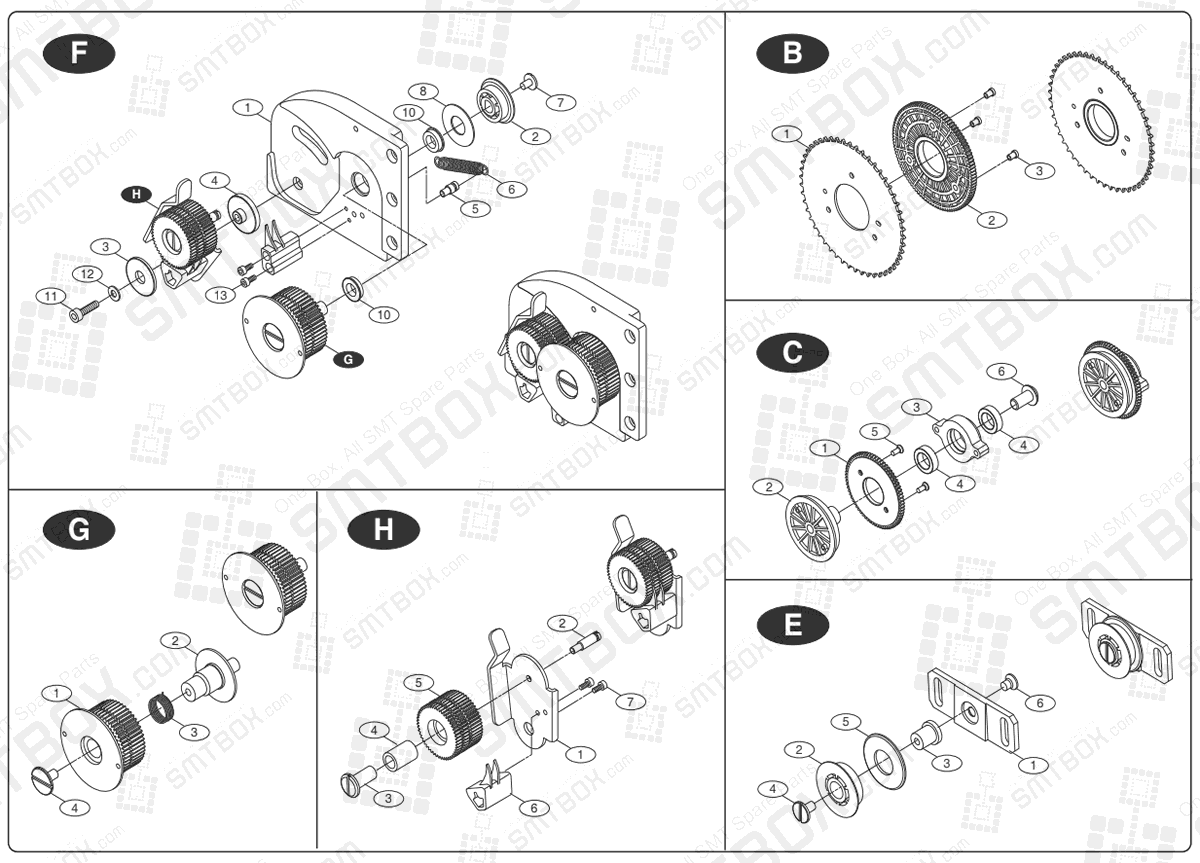 Sub 2 Mechanical Part List of SME 24mm Samsung Techwin SM DECAN Serials IT / NONIT SMT Feeder
