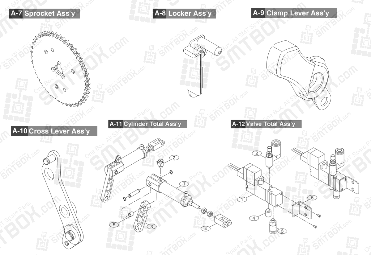 Sub Part List of Hanwha Samsung Techwin 44mm SMN tape feeder SM DECAN NonIT SBFB34120K IT SBFB34020K part  2